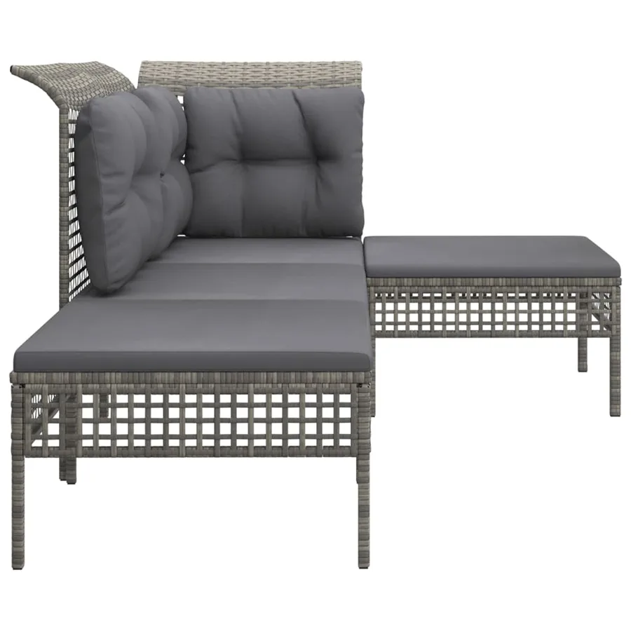 Salon de jardin 4 pcs avec coussins Gris Résine tressée - 5