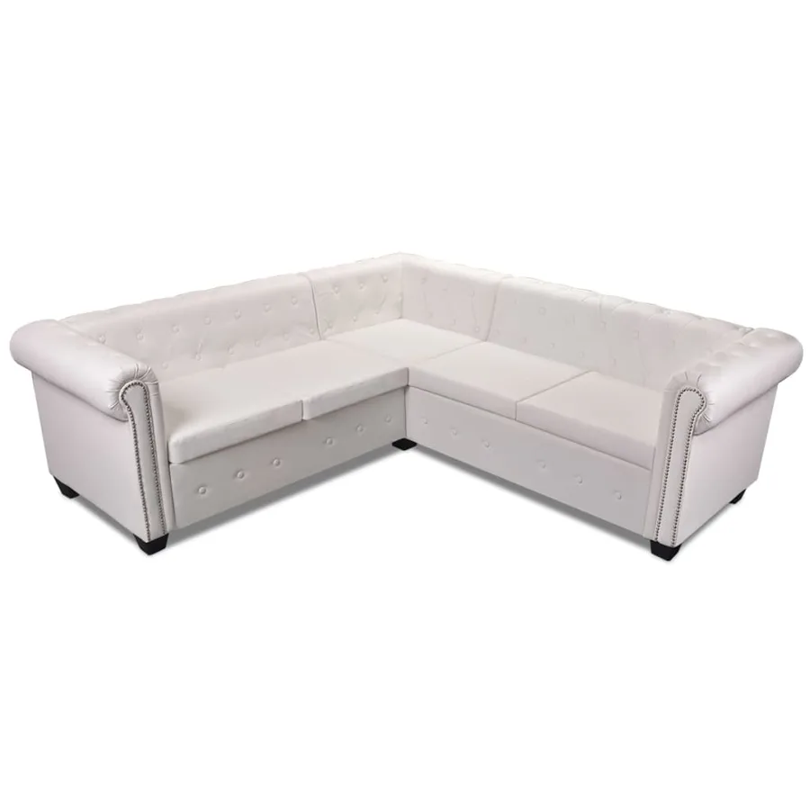 Canapé d'angle Chesterfield 5 plc Cuir artificiel Blanc - 3