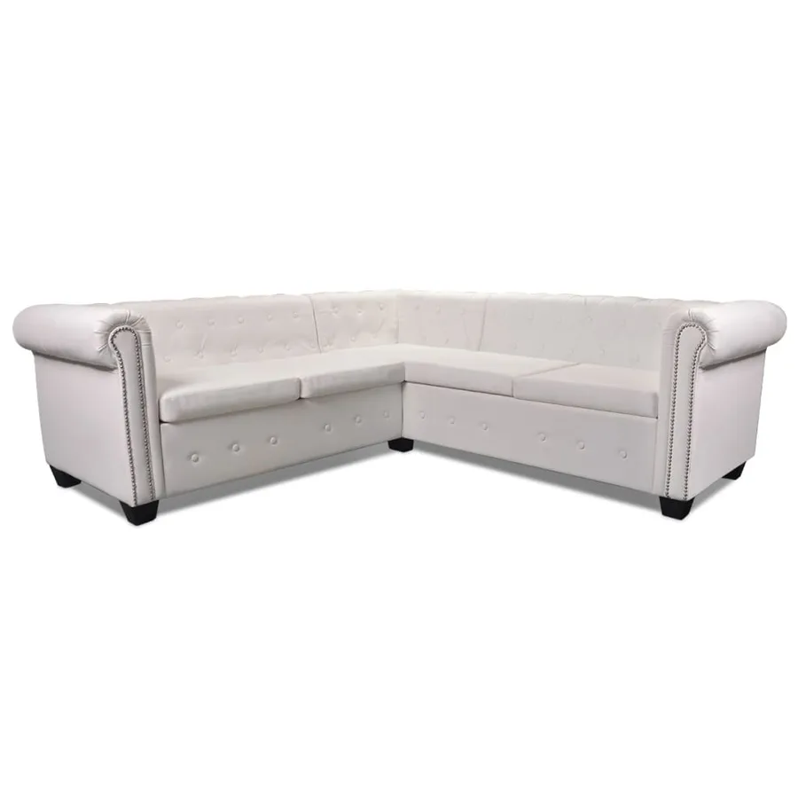 Canapé d'angle Chesterfield 5 plc Cuir artificiel Blanc - 4