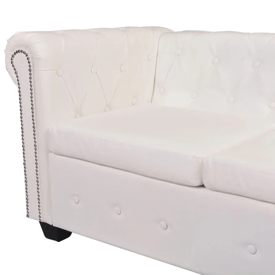 Canapé d'angle Chesterfield 5 plc Cuir artificiel Blanc - 5