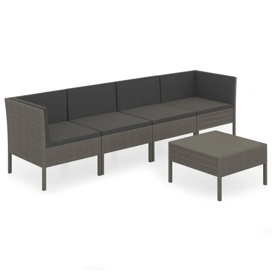 Salon de jardin 5 pcs avec coussins résine tressée gris - 2