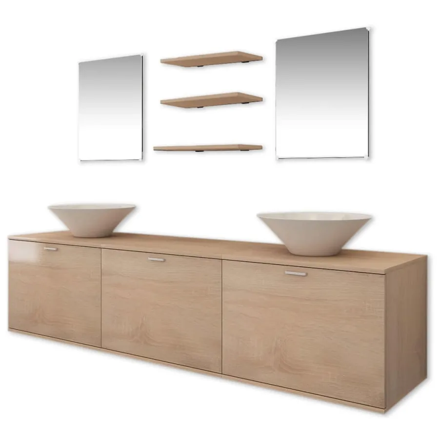 8 pièces de mobilier de salle de bain et lavabo Beige - 2