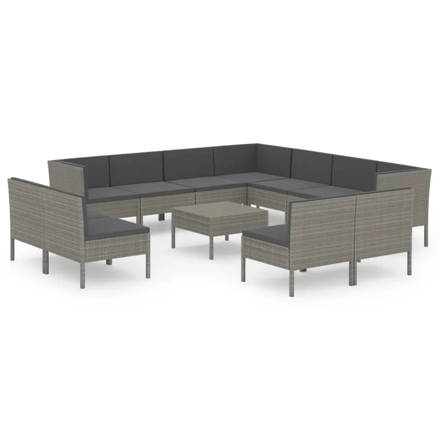 Salon de jardin 12 pcs avec coussins Résine tressée Gris - 2