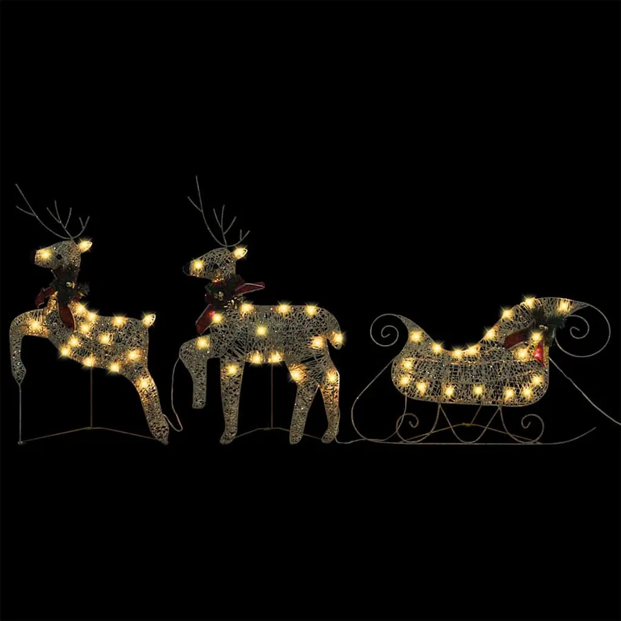 Décoration de Noël Rennes avec traîneau 60 LED Extérieur Doré - 3