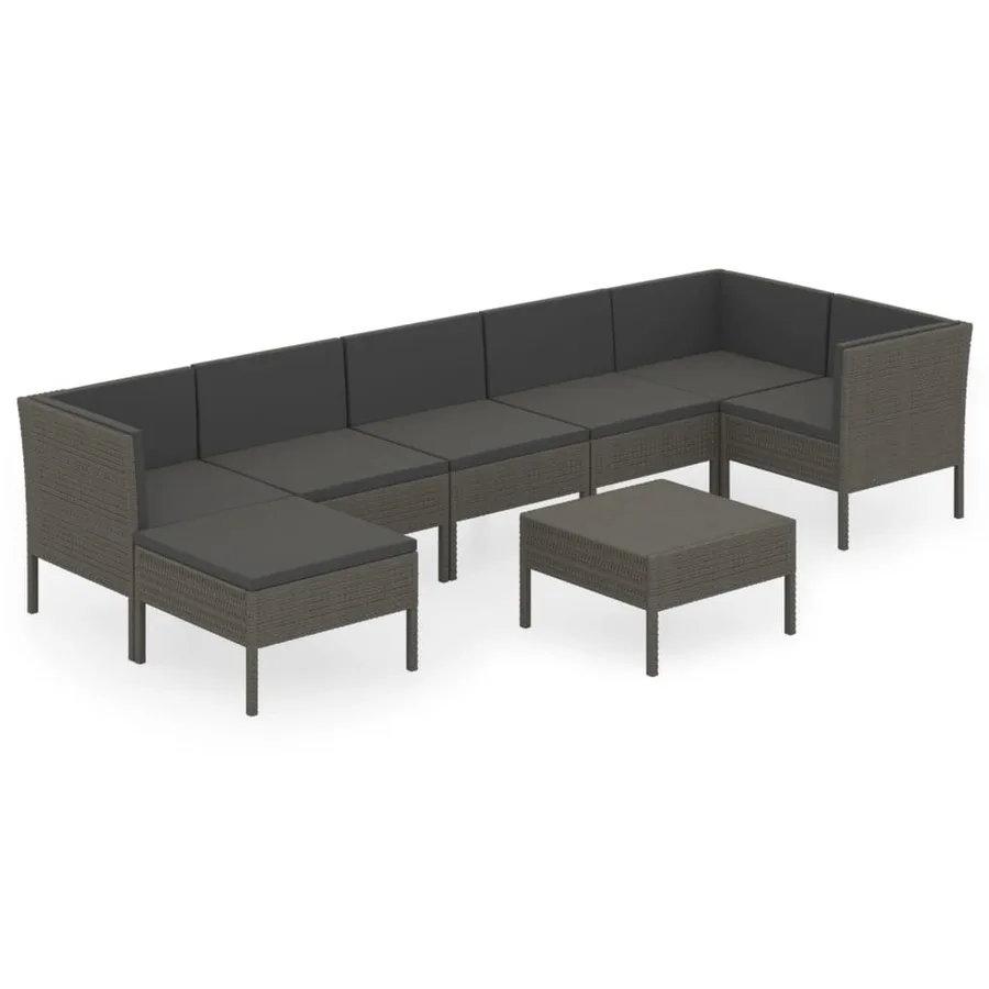 Salon de jardin 8 pcs avec coussins résine tressée gris - 2