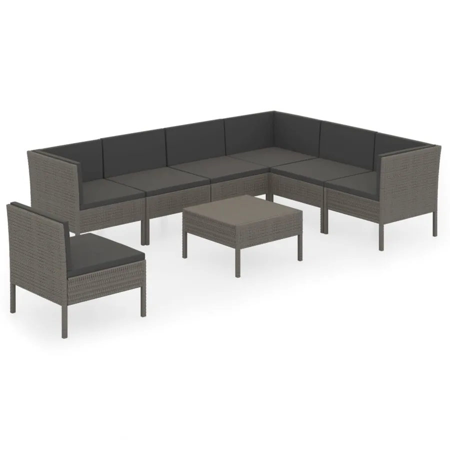 Salon de jardin 8 pcs avec coussins résine tressée gris - 2