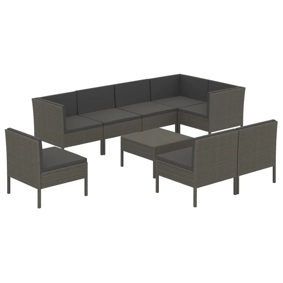 Salon de jardin 9 pcs avec coussins Résine tressée Gris - 2