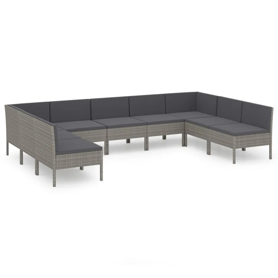 Salon de jardin 9 pcs avec coussins Résine tressée Gris - 2