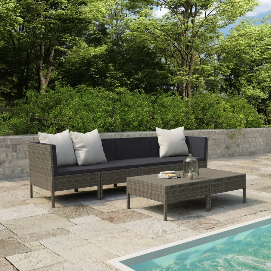 Salon de jardin 6 pcs avec coussins résine tressée gris