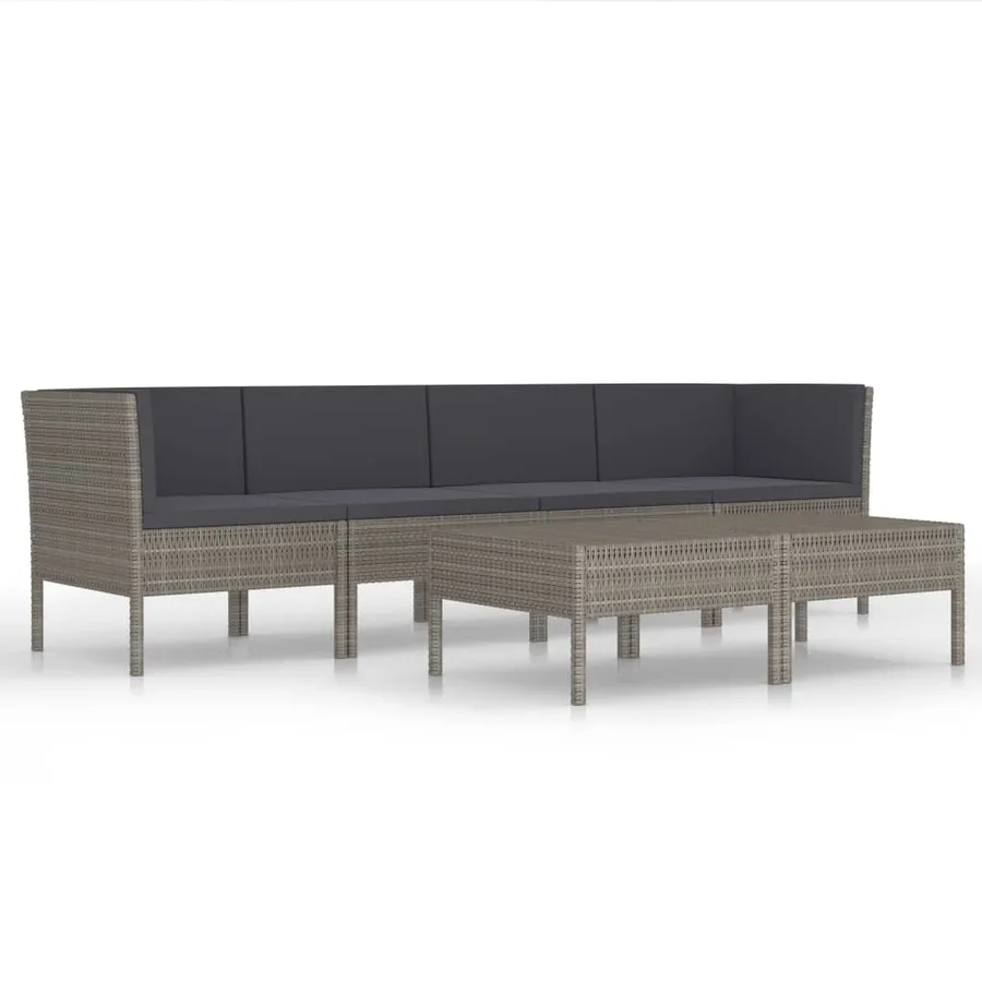 Salon de jardin 6 pcs avec coussins résine tressée gris - 2