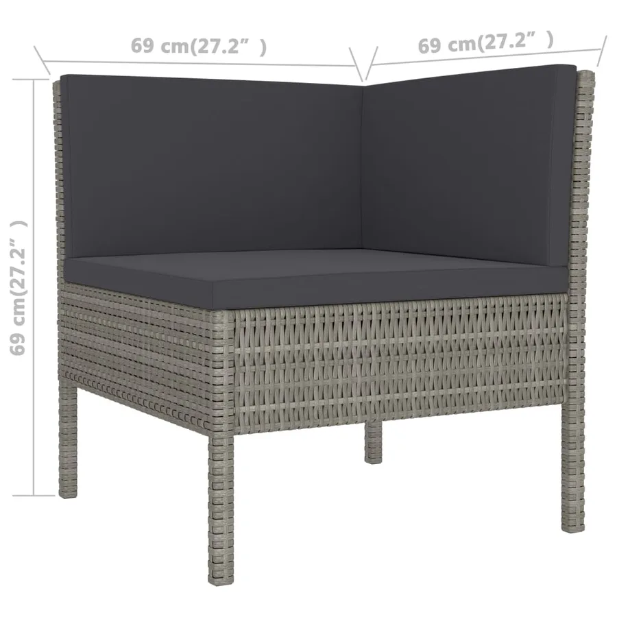 Salon de jardin 6 pcs avec coussins résine tressée gris - 6