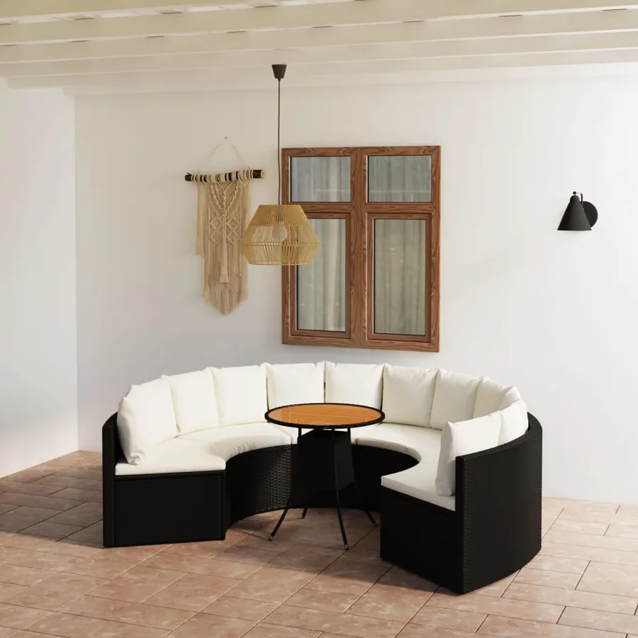 Salon de jardin 7 pcs avec coussins Résine tressée Noir