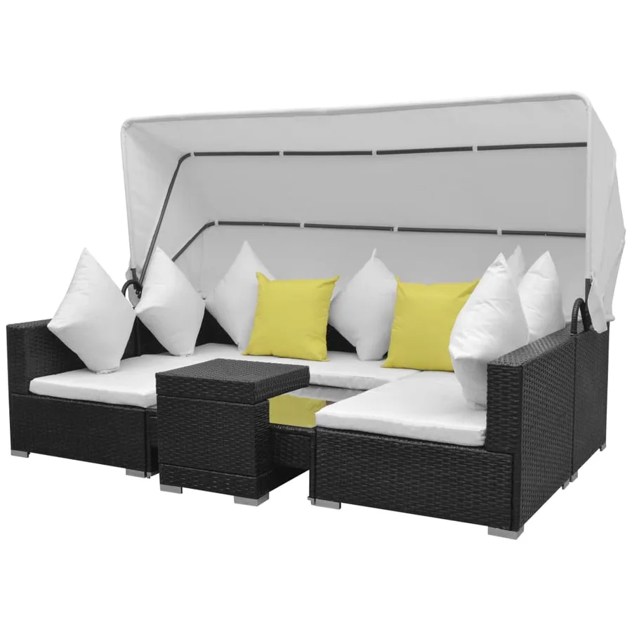 Salon de jardin 7 pcs avec baldaquin Résine tressée Noir - 2