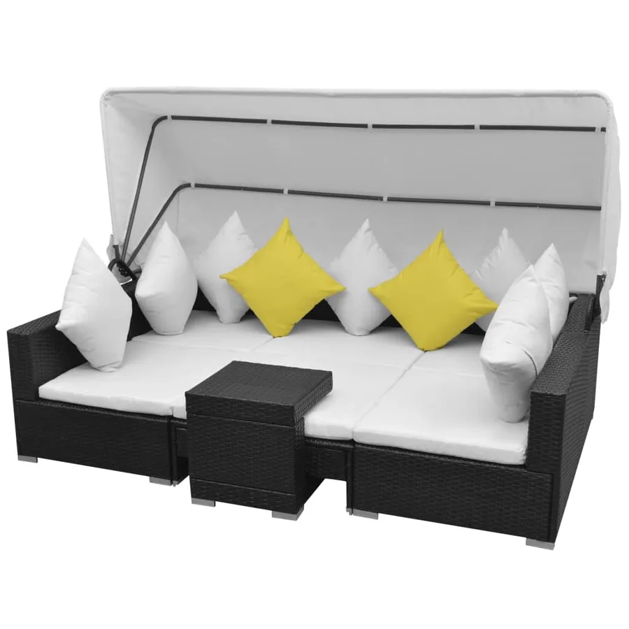 Salon de jardin 7 pcs avec baldaquin Résine tressée Noir - 3