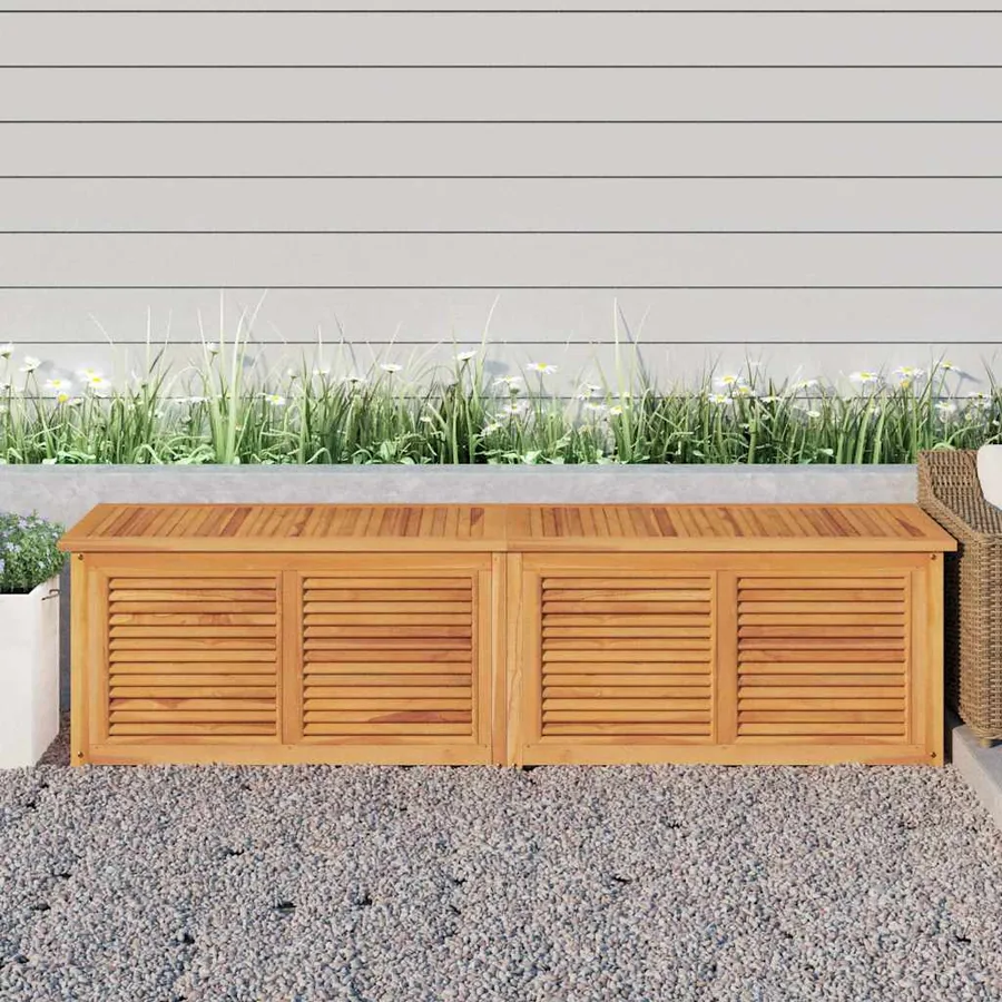 Boîte de rangement jardin et sac 200x50x55 cm bois massif teck