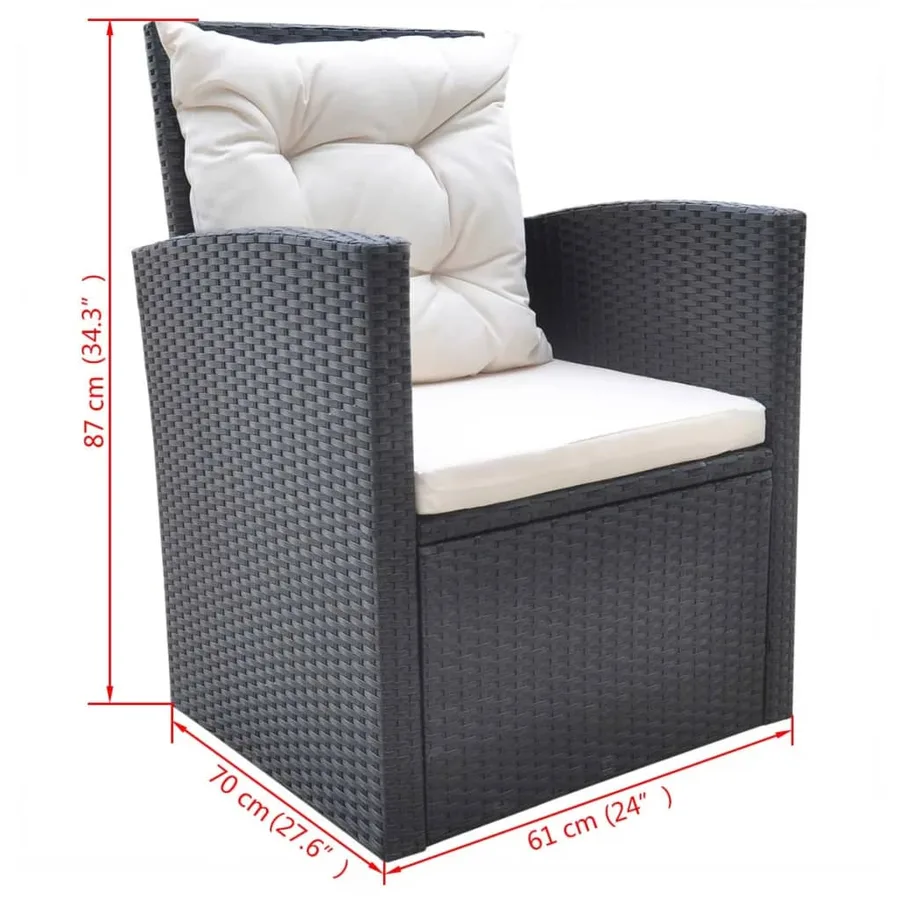Ensemble à manger d'extérieur 6pcs coussins résine tressée noir - 10