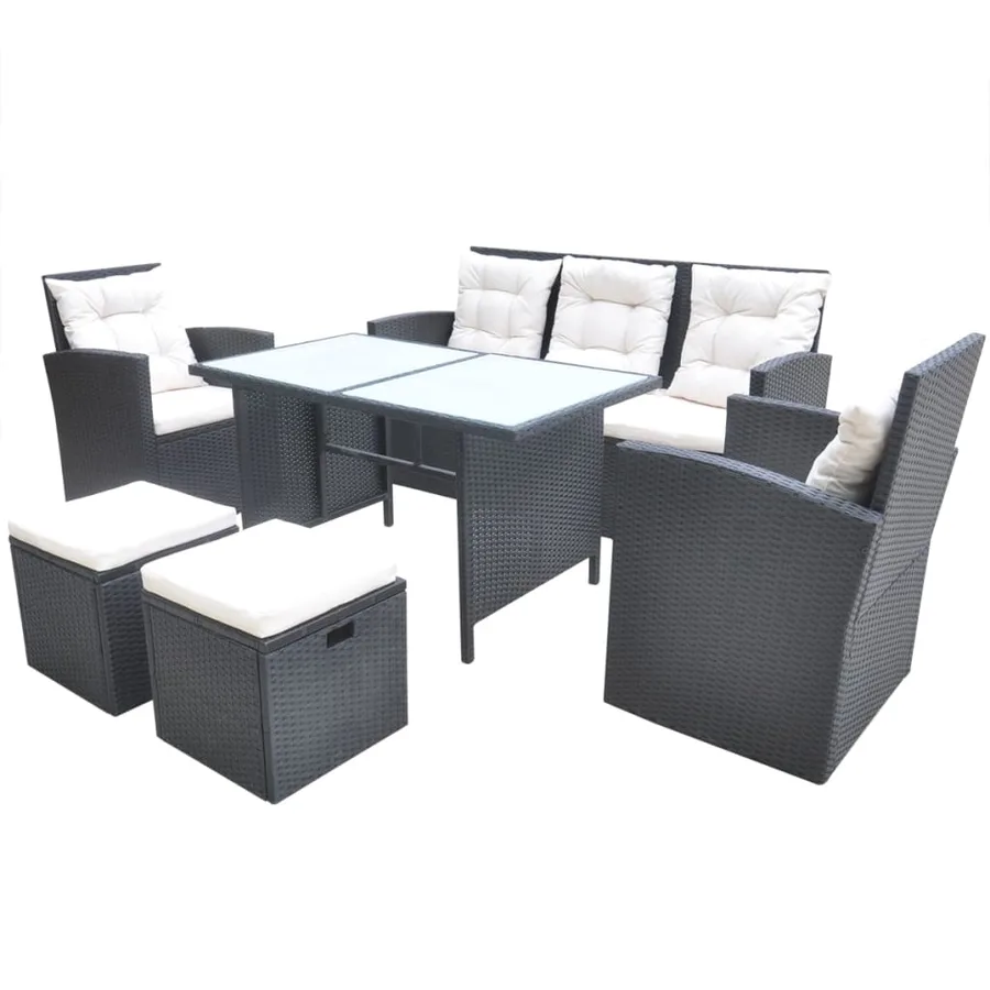 Ensemble à manger d'extérieur 6pcs coussins résine tressée noir - 2