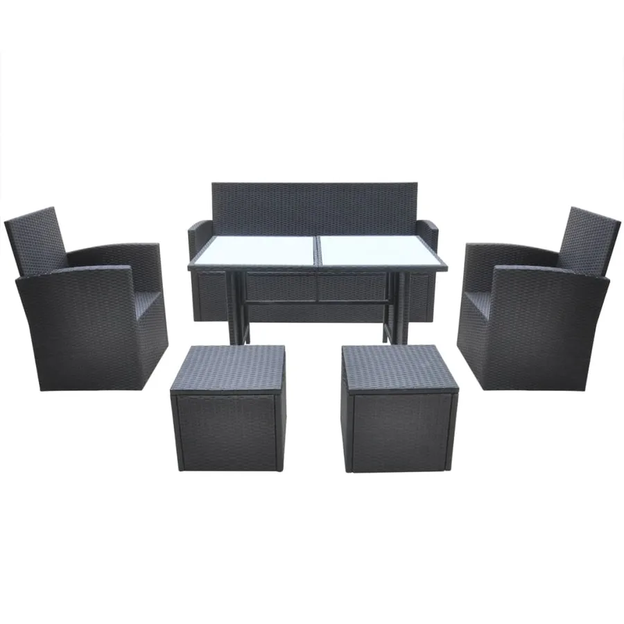 Ensemble à manger d'extérieur 6pcs coussins résine tressée noir - 3