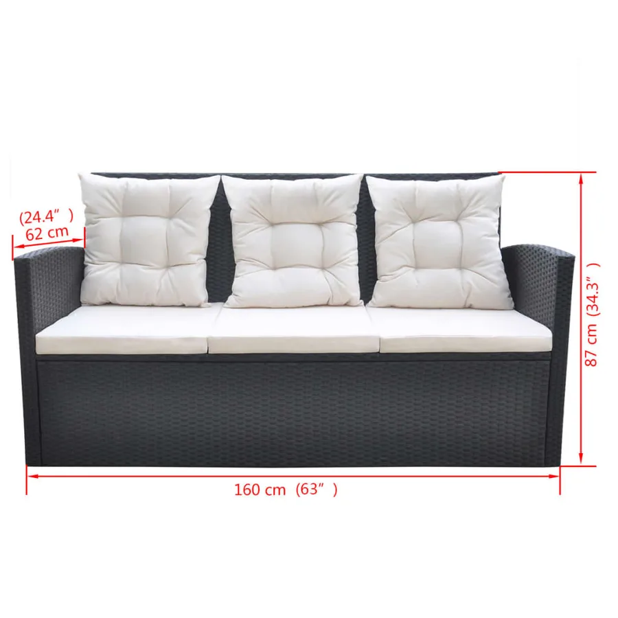 Ensemble à manger d'extérieur 6pcs coussins résine tressée noir - 8