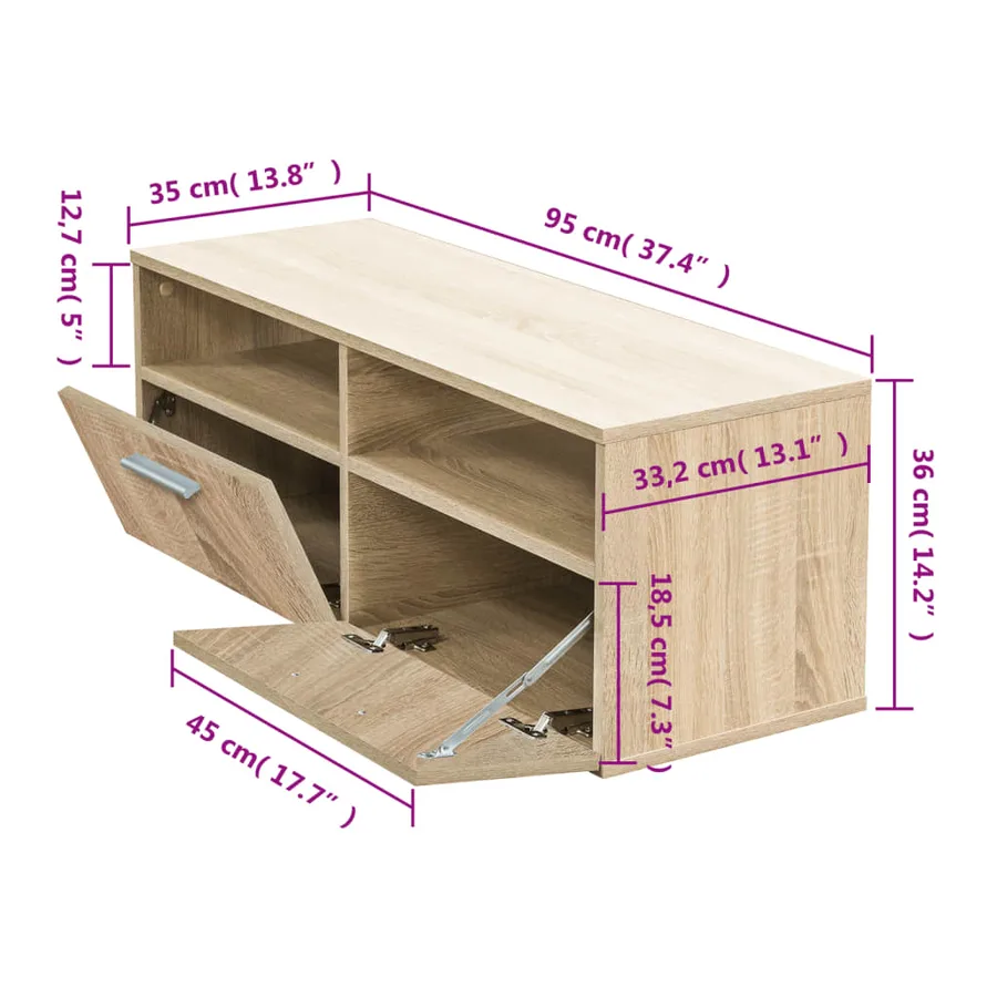 Meuble TV Bois d’ingénierie 95x35x36 cm Chêne - 5