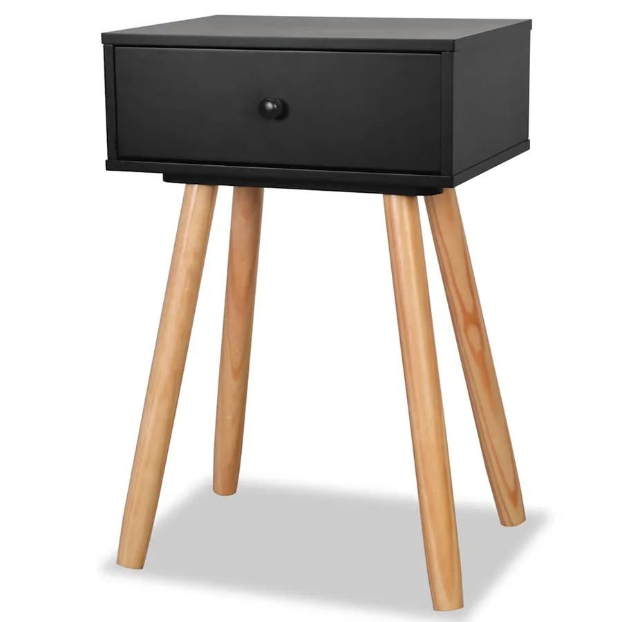 Table de chevet 2 pcs Bois de pin massif 40 x 30 x 61 cm Noir - 3