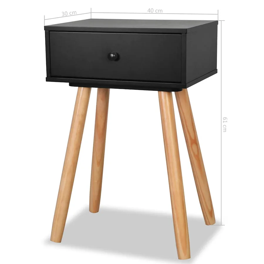 Table de chevet 2 pcs Bois de pin massif 40 x 30 x 61 cm Noir - 8