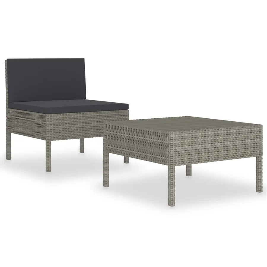 Salon de jardin 2 pcs avec coussins Résine tressée Gris - 2