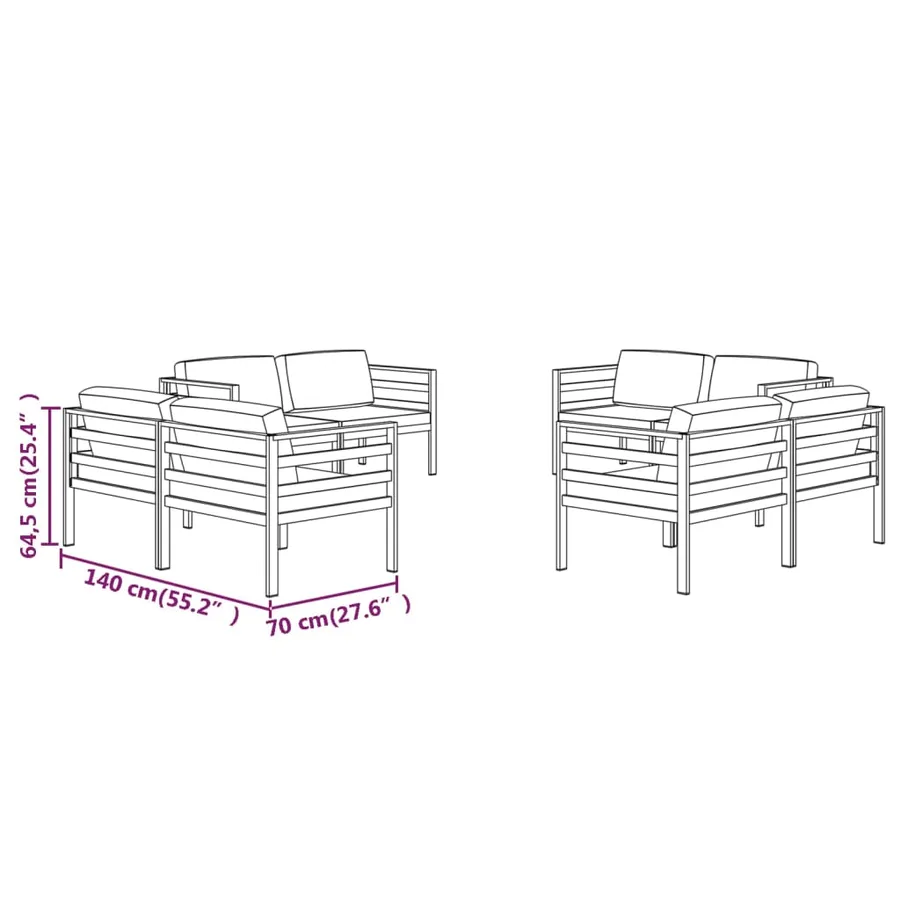 Salon de jardin 8 pcs avec coussins Aluminium Anthracite - 9