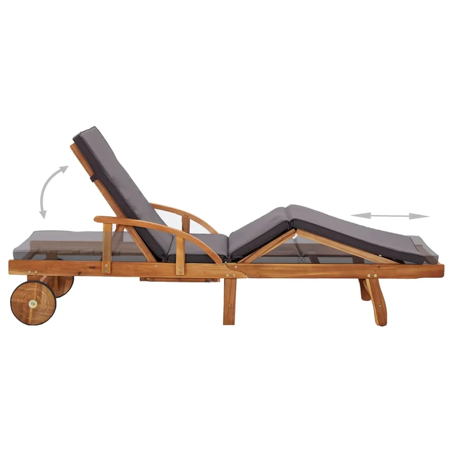 Chaise longue avec coussin bois d'acacia solide - 4