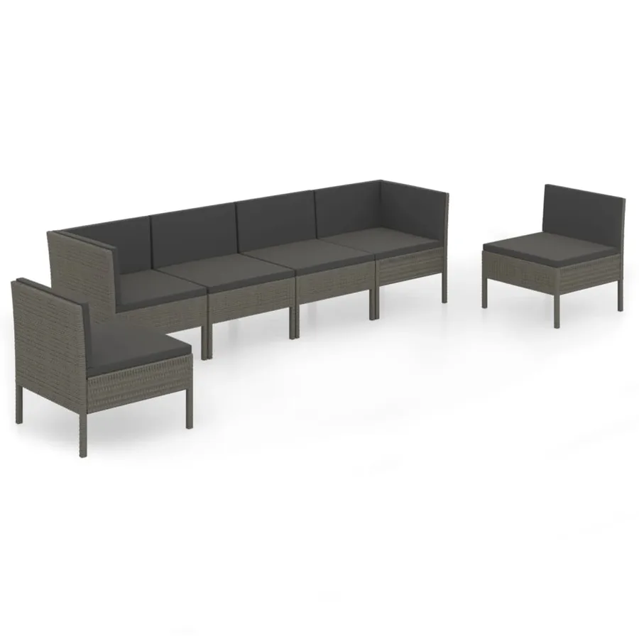 Salon de jardin 6 pcs avec coussins résine tressée gris - 2