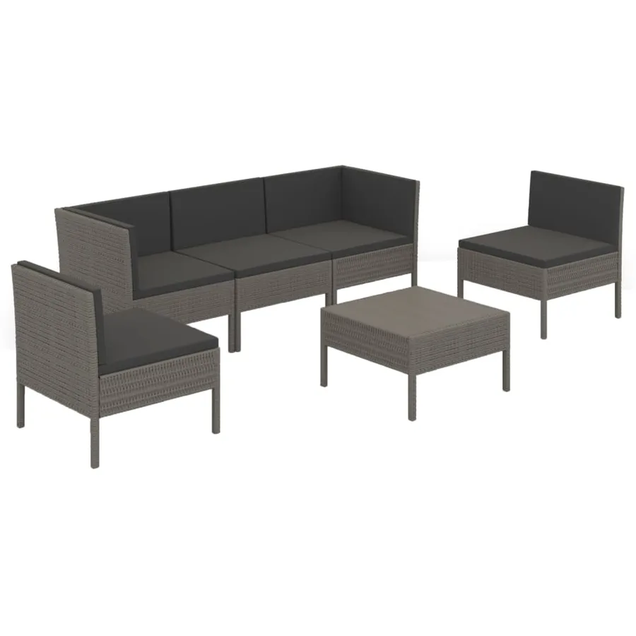 Salon de jardin 6 pcs avec coussins résine tressée gris - 2