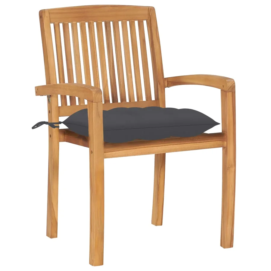 Chaises de jardin empilables avec coussins lot de 6 Teck solide - 3