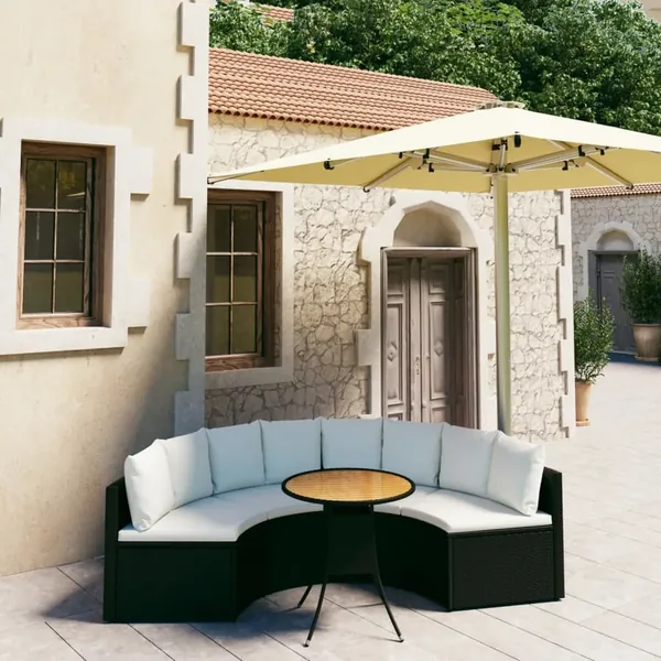 Salon de jardin 5 pcs avec coussins Résine tressée Noir