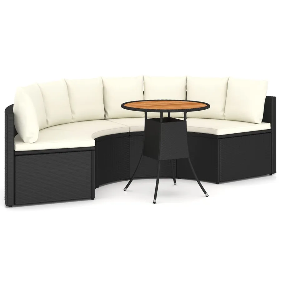 Salon de jardin 5 pcs avec coussins Résine tressée Noir - 2