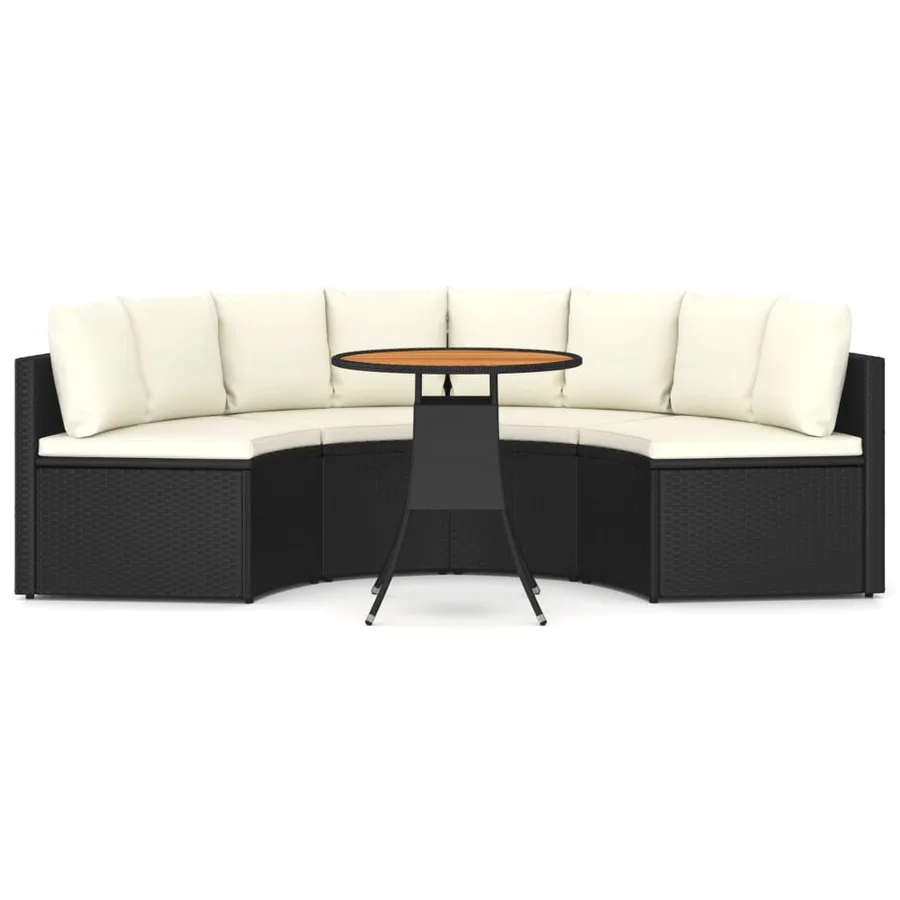 Salon de jardin 5 pcs avec coussins Résine tressée Noir - 3