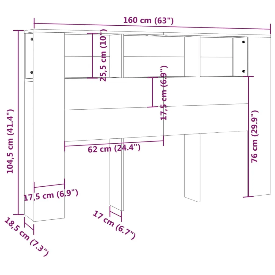 Armoire de tête de lit Sonoma gris 160x18,5x104,5 cm - 6