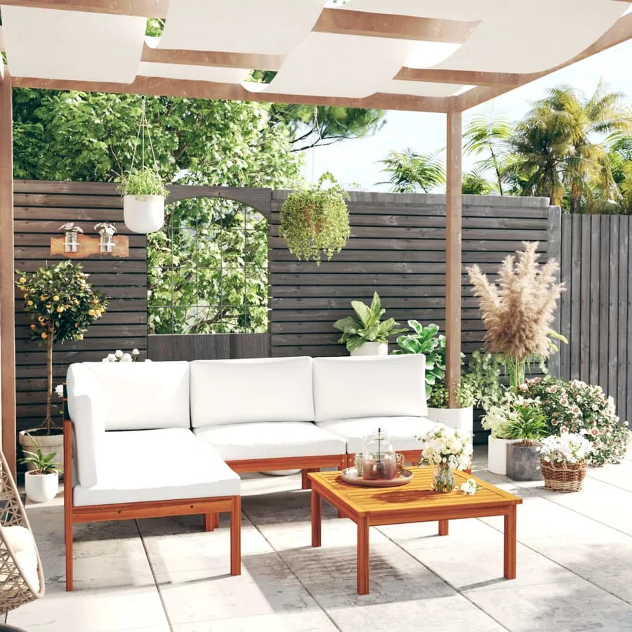 Salon de jardin 5 pièces avec coussins Crème 63 x 63 cm