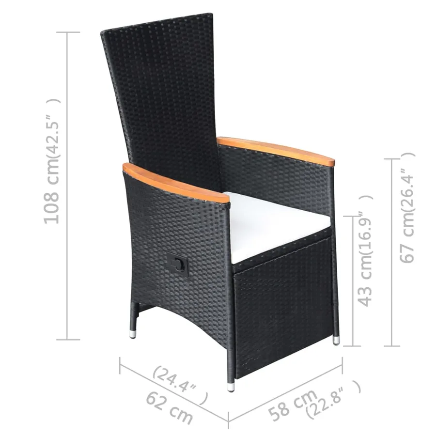 Ensemble à manger de jardin 5 pcs noir - 15