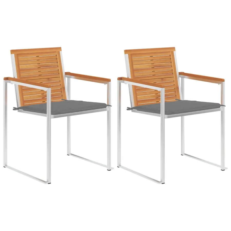 Chaises de jardin avec coussins lot de 2 Acacia solide et acier