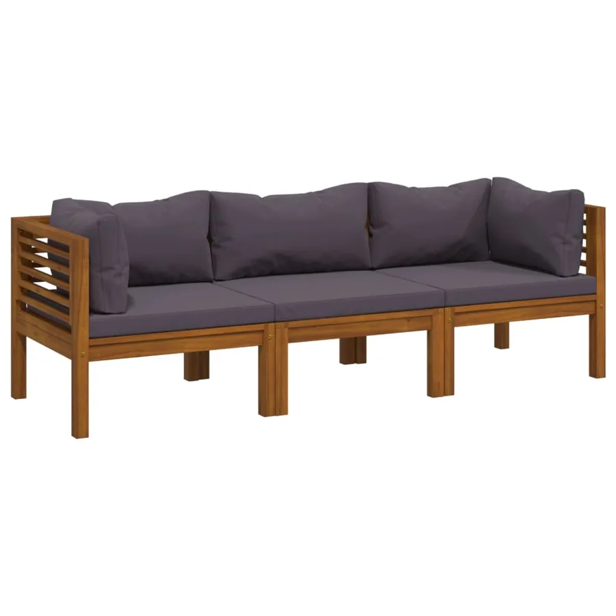 Canapé de jardin à 3 places avec coussin Bois d'acacia massif - 2