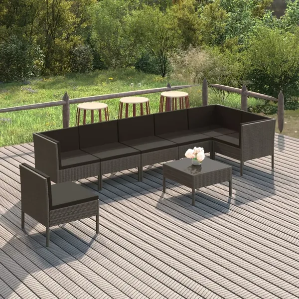 Salon de jardin 8 pcs avec coussins résine tressée gris