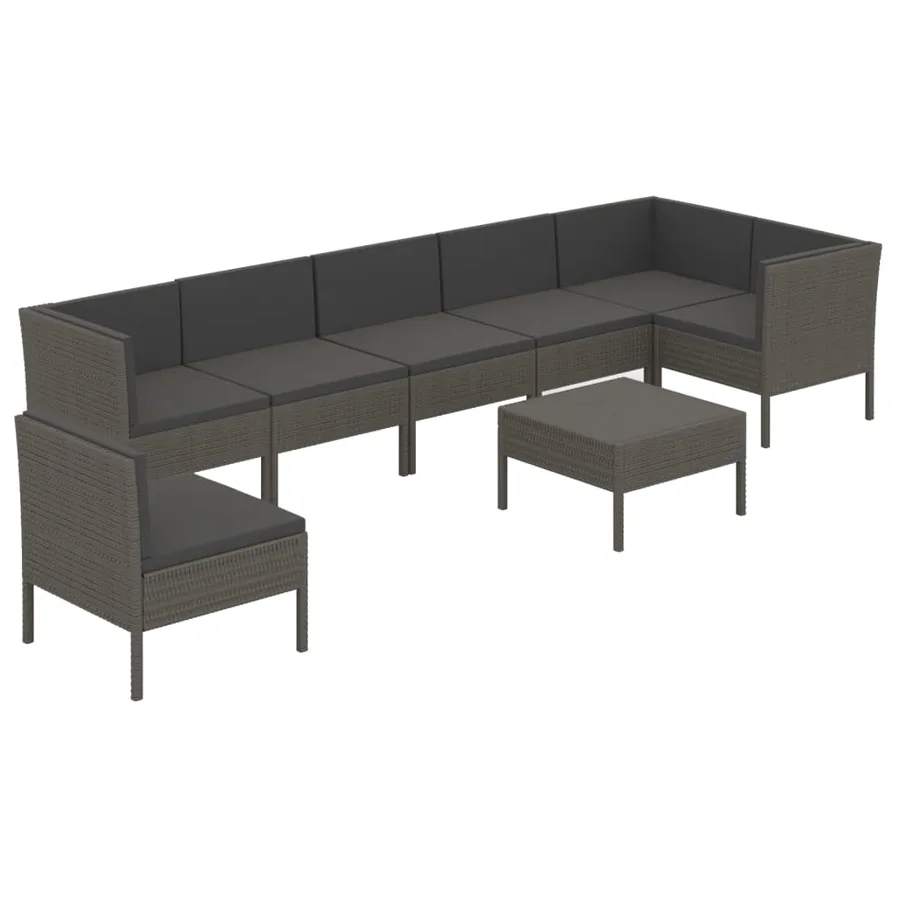 Salon de jardin 8 pcs avec coussins résine tressée gris - 2