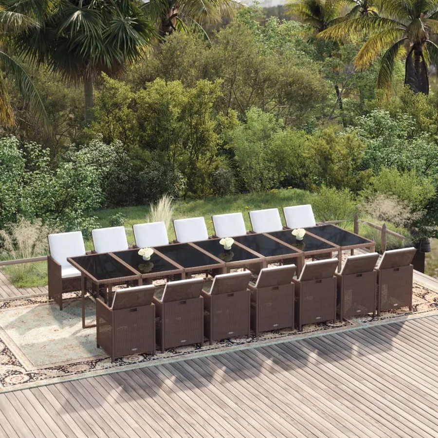 Ensemble à manger de jardin avec coussins 15 pcs Résine tressée