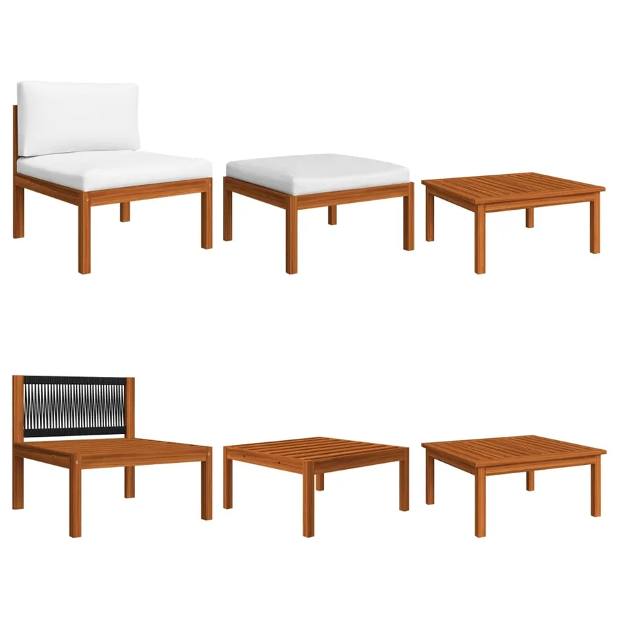 Salon de jardin 8 pièces avec coussins, bois d'acacia crème et corde - 5