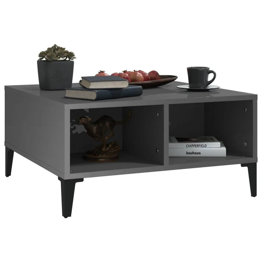Table basse gris brillant 60x60x30 cm bois d'ingénierie - 5