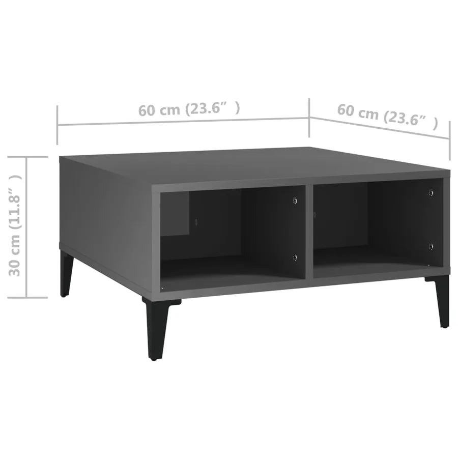 Table basse gris brillant 60x60x30 cm bois d'ingénierie - 6