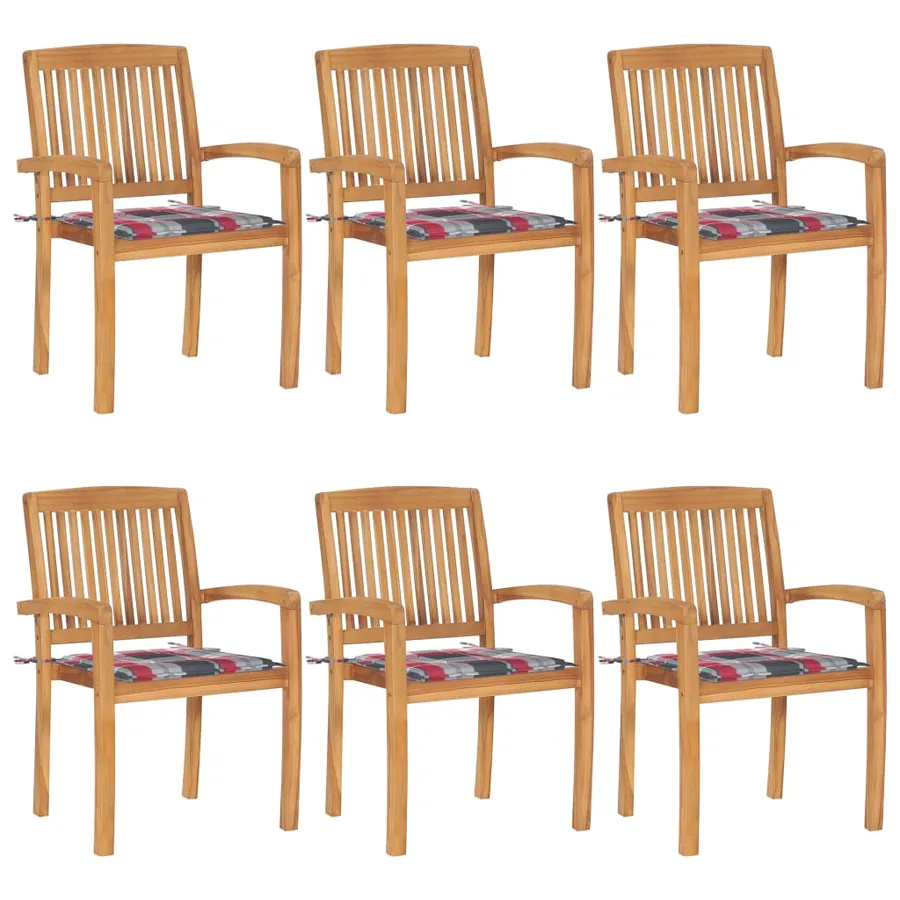 Chaises de jardin empilables avec coussins lot de 6 Teck solide - 14