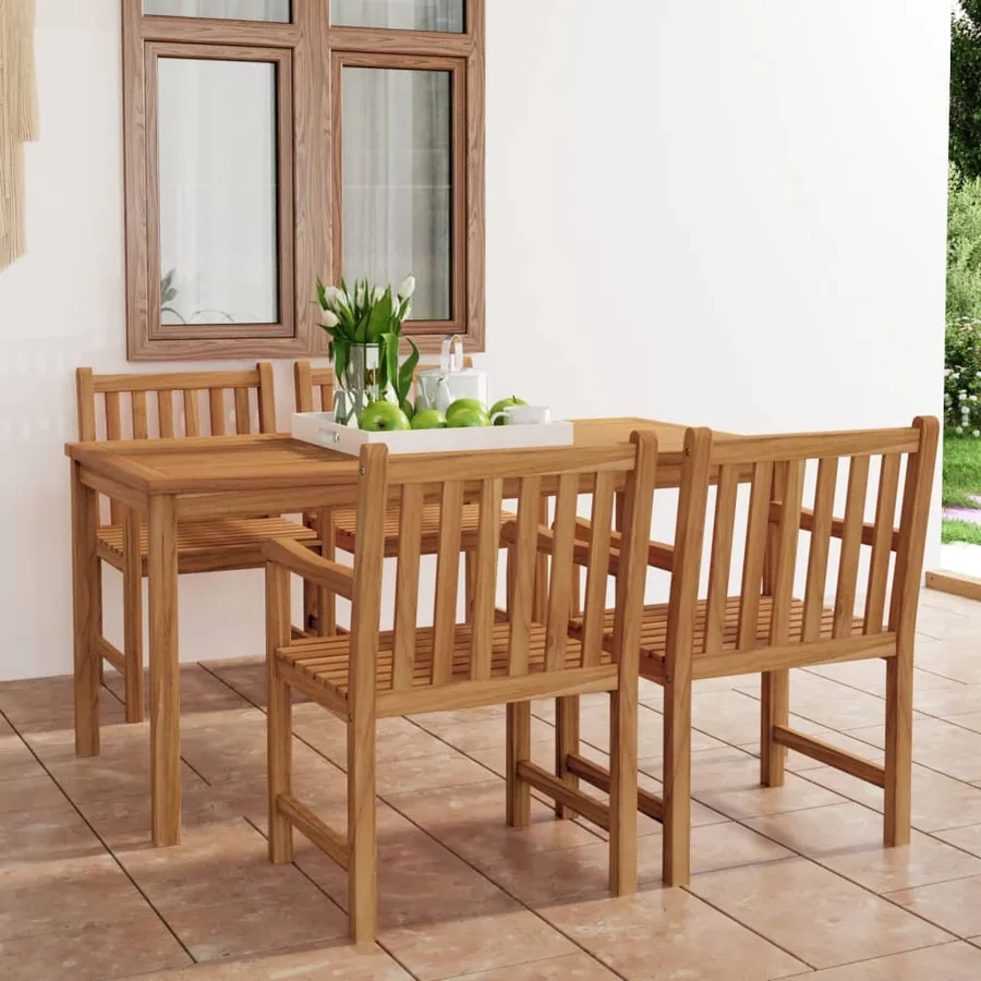 Ensemble de salle à manger de jardin 5 pièces 160 x 80 cm en bois de teck massif