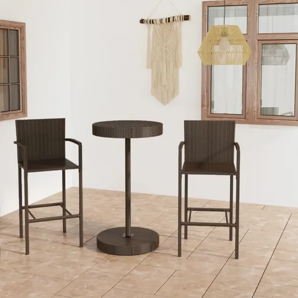 Ensemble de bar de jardin 3 pcs Résine tressée Marron