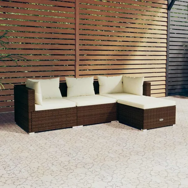 Salon de jardin 4 pcs avec coussins Résine tressée Marron
